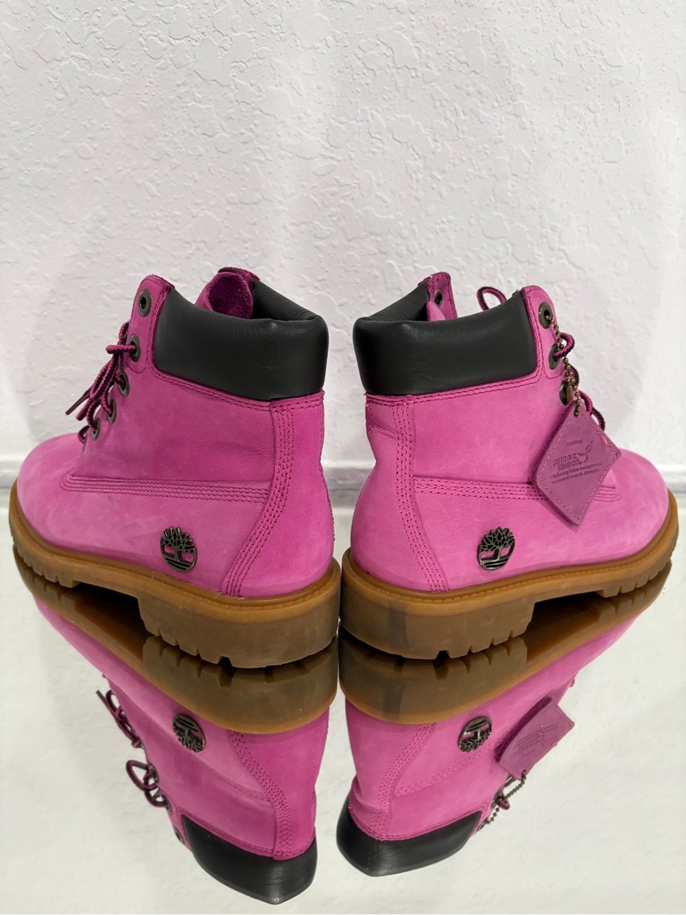 Timberland Women's Pink Nubuck 6-Inch Ankle Boots with Black Collar